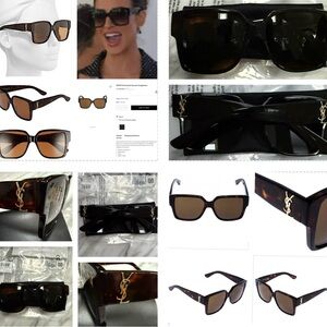 SAINT LAURENT CLASSIC SHINY DK BROWN SUNGLASSES WITH ICONIC “YSL” IN BOLD GOLD
